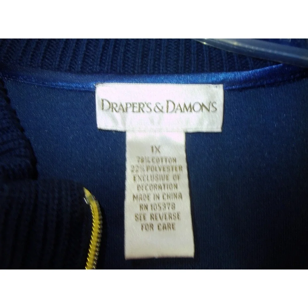 Drapers And Damons Velvet Ruffle Front Jacket 1X Sapphire Blue Grandma Mature‎